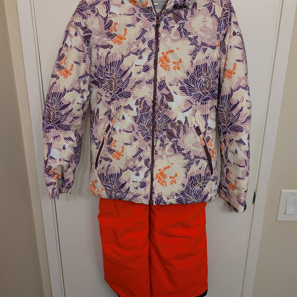 Kids Floral Ski/Snow Jacket and Orange Pants Set